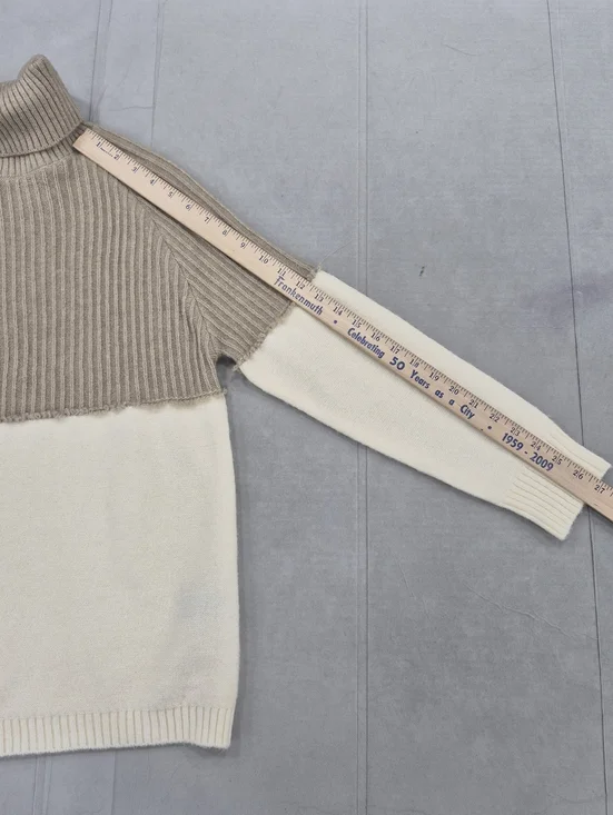 Charlie Paige turtleneck sweater women's small cream beige colorblock fringe - Picture 5 of 12